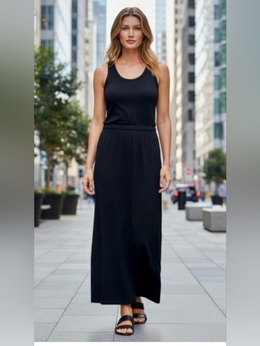 J. Crew Factory Racerback Black Sleeveless Maxi Dress With Side Slits Sz Medium